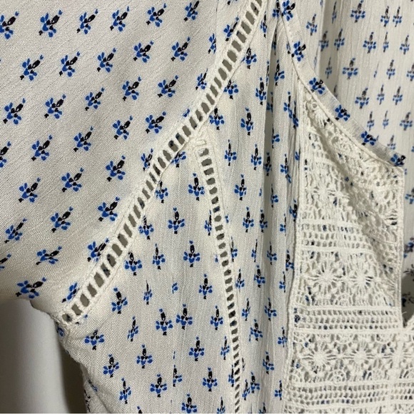 🎈SOLITAIRE women’s white blue bohemian crochet lightweight summer beach tunic - Picture 3 of 11